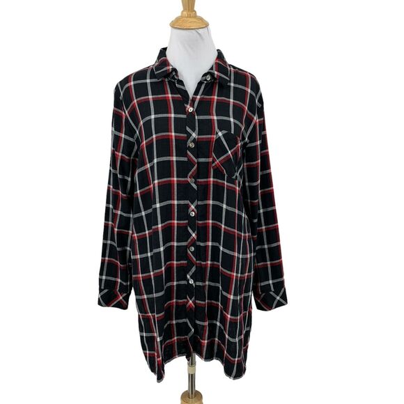 J Jill Shirt Womens Petite Large Multi Plaid Double Cloth Pearl Button Up Tunic - Picture 1 of 15